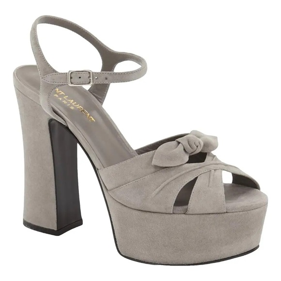 Saint Laurent Shoes - YSL Saint Laurent Women's Grey Suede Paige Heeled Sandals